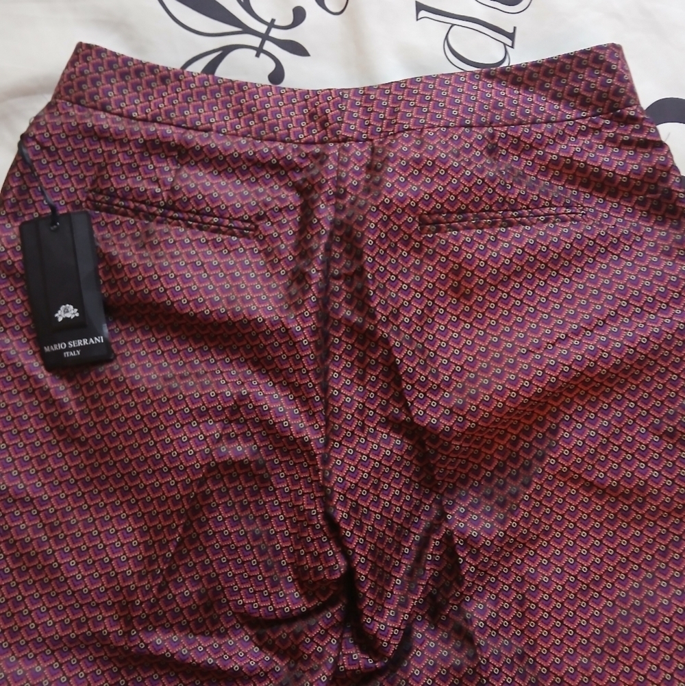 Women's Mario Serrani Maroon Silk Geometric Dress Pants Size 10 - Picture 5 of 5